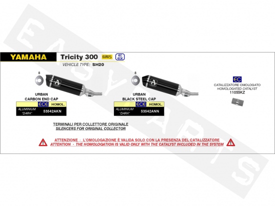 Katalysator ARROW Yamaha X-Max/ Tricity 300i E5 2021-> (Ø60mm)